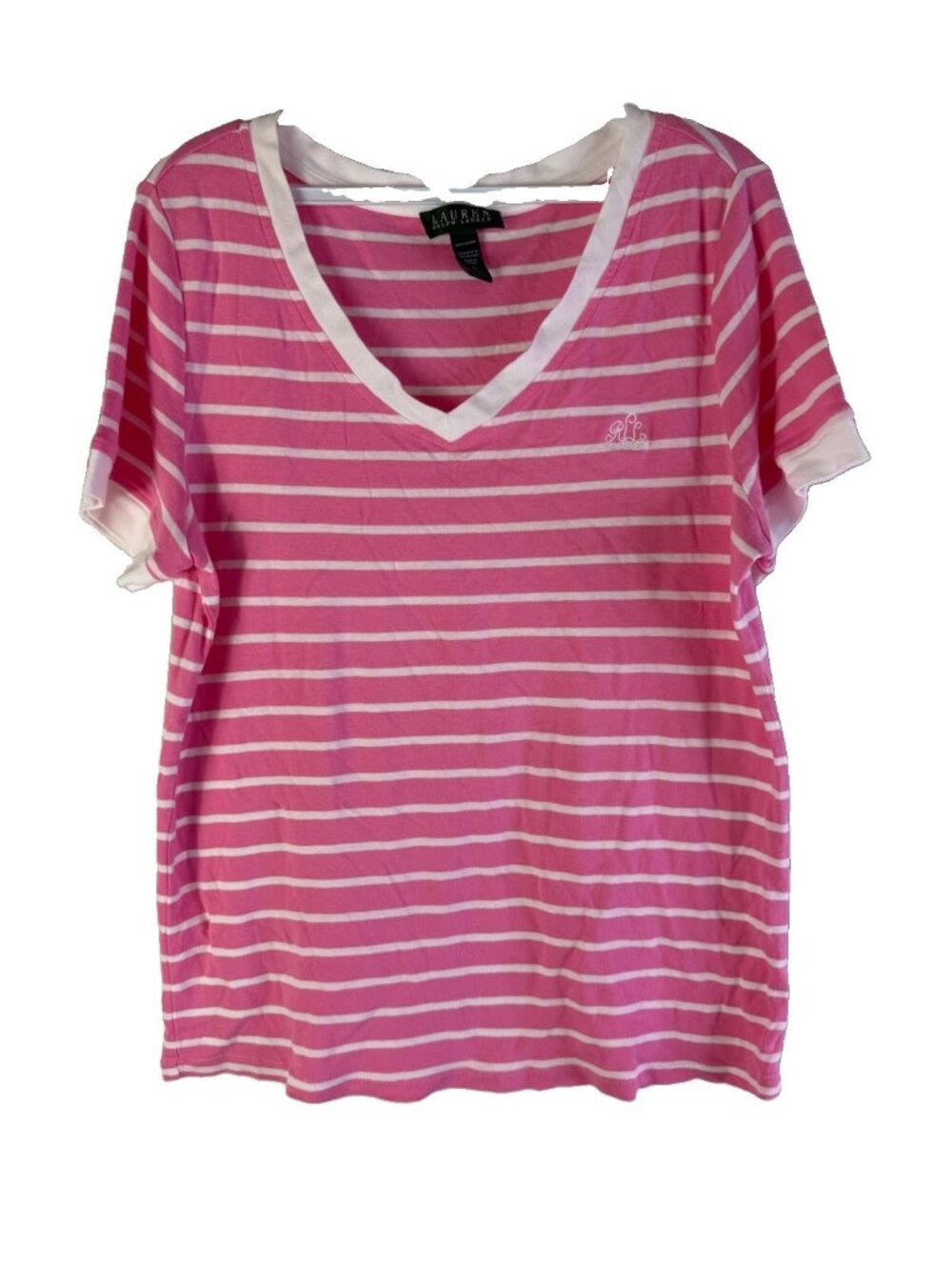 Laureb Ralph Lauren Shirt Top Monogram Crest Striped Short Sleeve